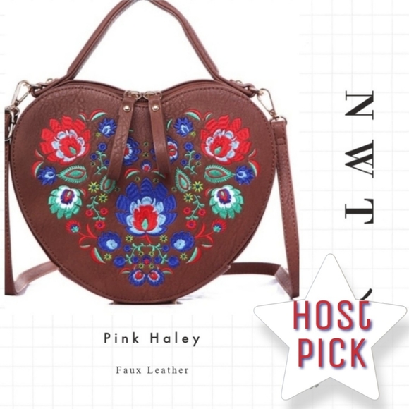 Pink Haley Handbags - Embroidered Faux Leather Heart Purse
